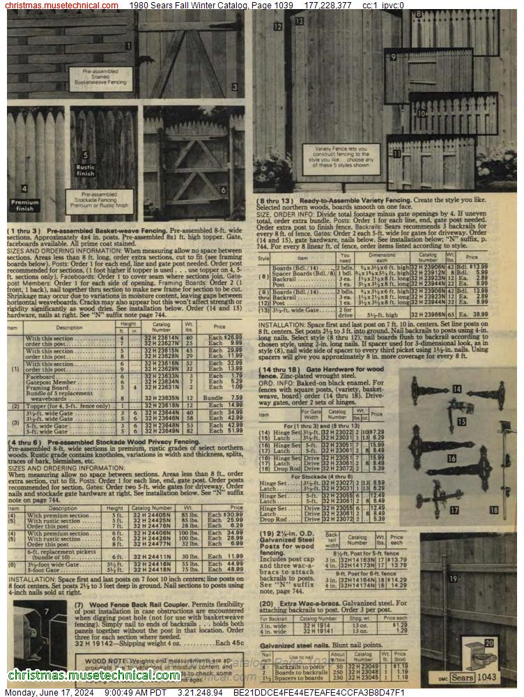 1980 Sears Fall Winter Catalog, Page 1039
