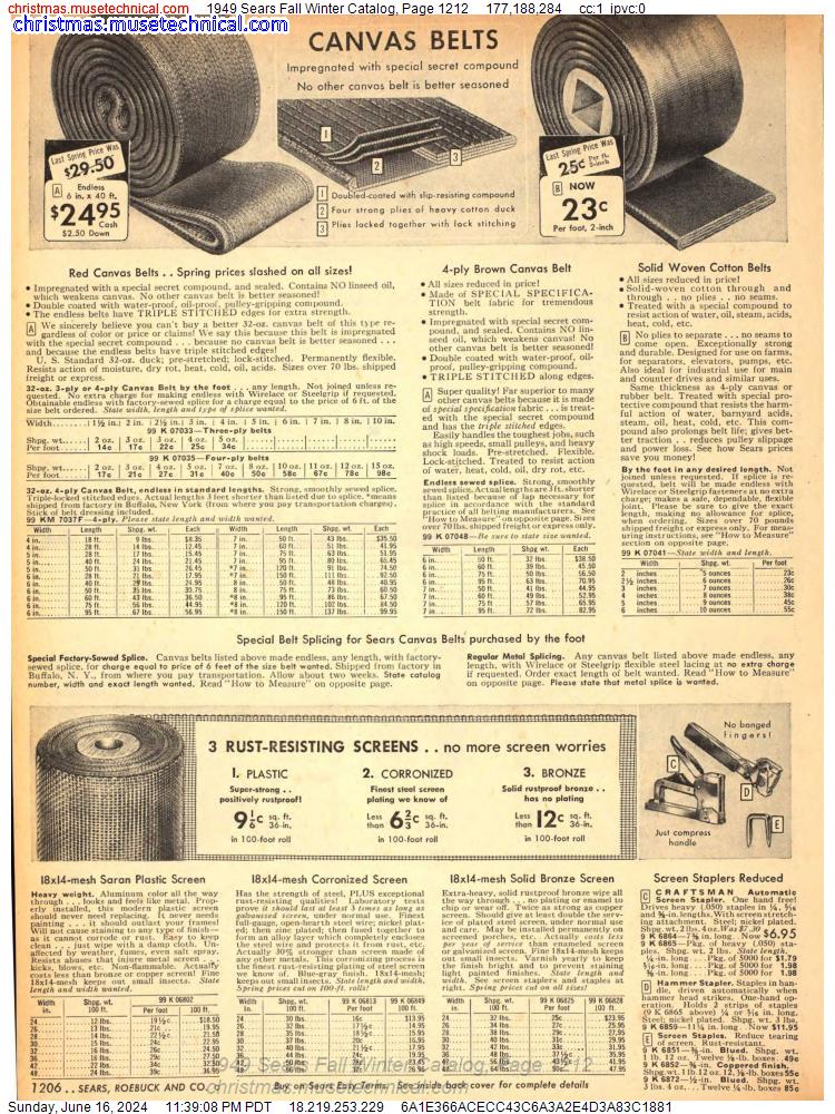 1949 Sears Fall Winter Catalog, Page 1212
