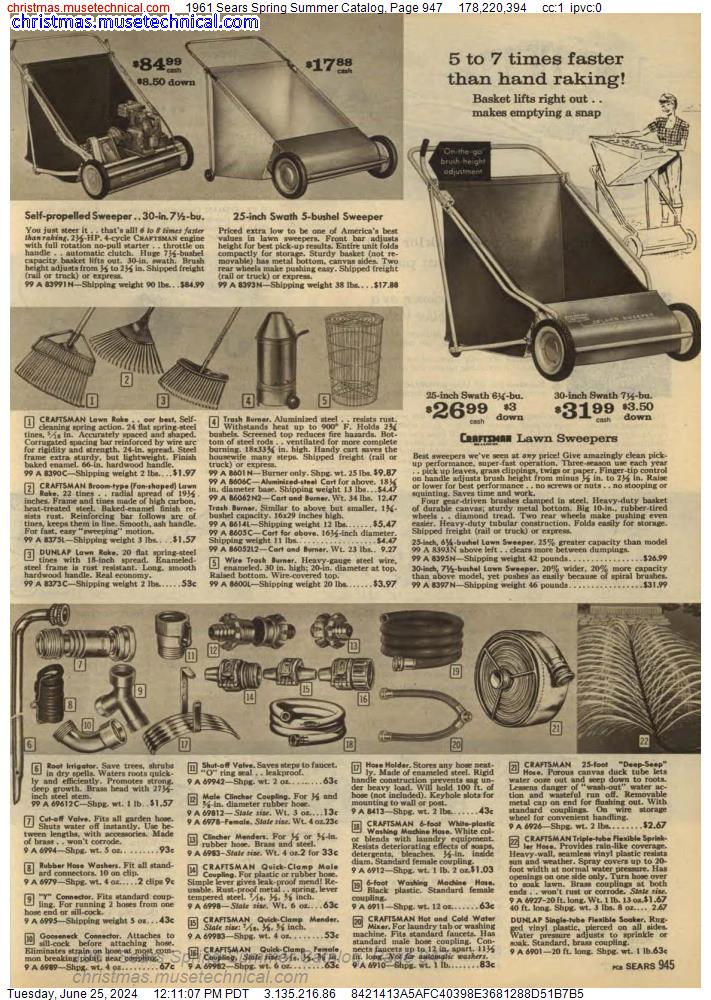 1961 Sears Spring Summer Catalog, Page 947