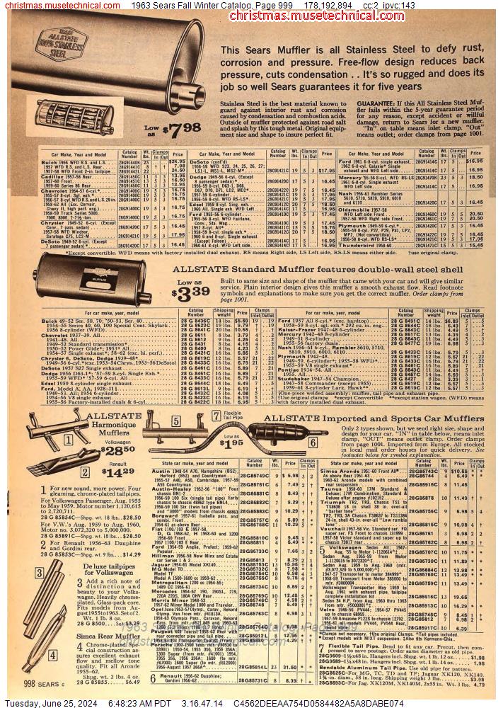 1963 Sears Fall Winter Catalog, Page 999