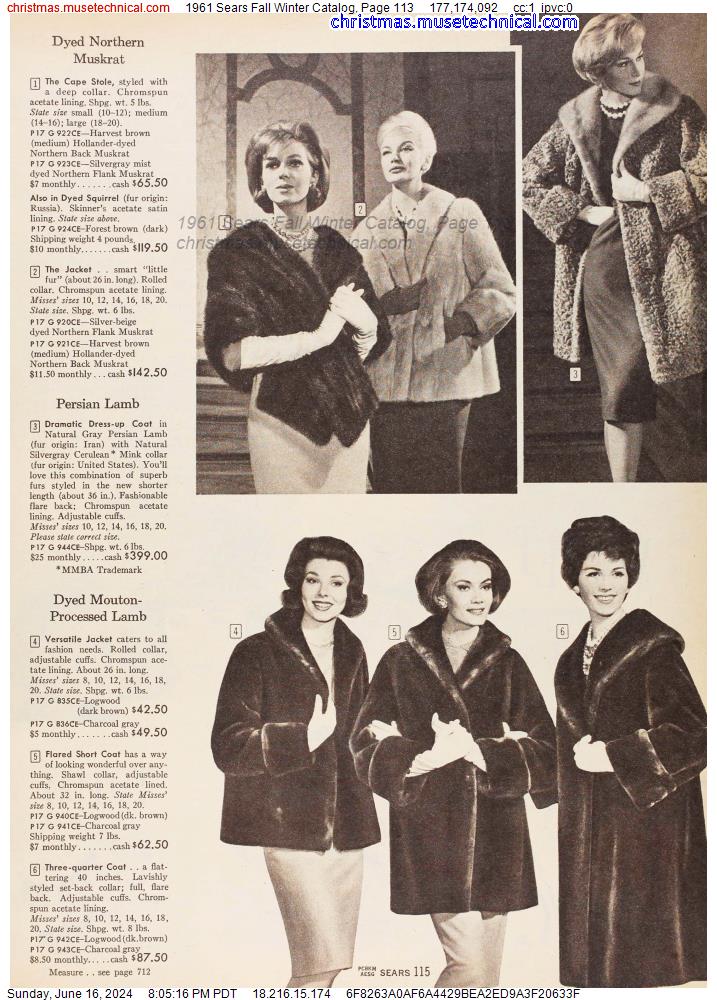 1961 Sears Fall Winter Catalog, Page 113