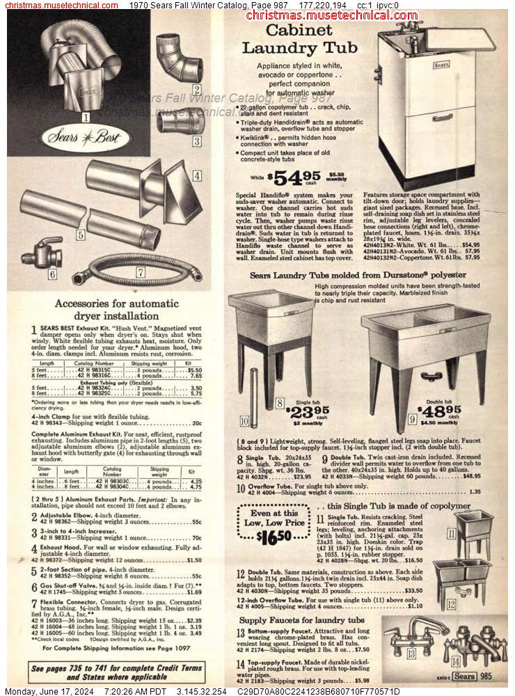1970 Sears Fall Winter Catalog, Page 987