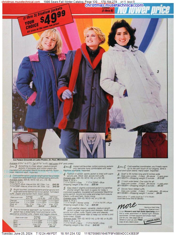 1986 Sears Fall Winter Catalog, Page 130