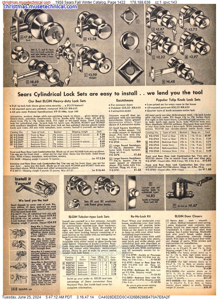1958 Sears Fall Winter Catalog, Page 1422