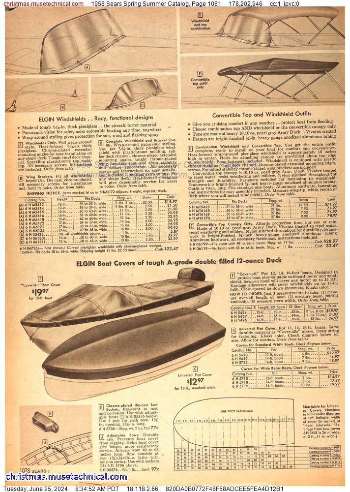 1958 Sears Spring Summer Catalog, Page 1081
