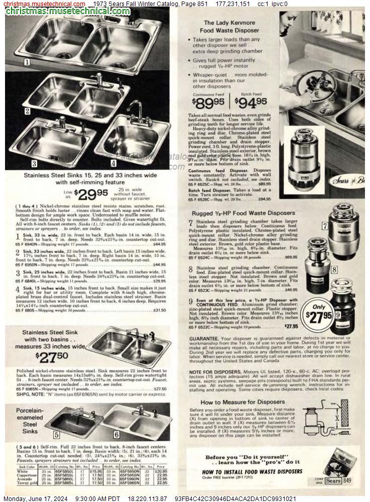 1973 Sears Fall Winter Catalog, Page 851