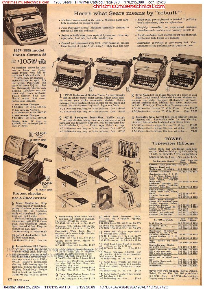 1963 Sears Fall Winter Catalog, Page 873
