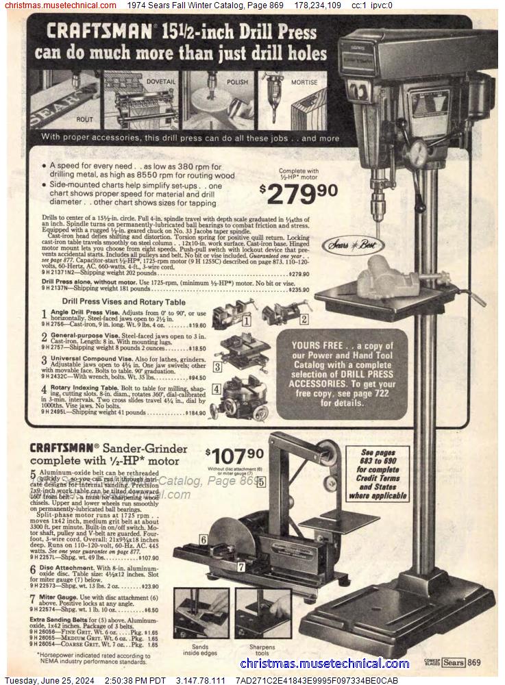 1974 Sears Fall Winter Catalog, Page 869