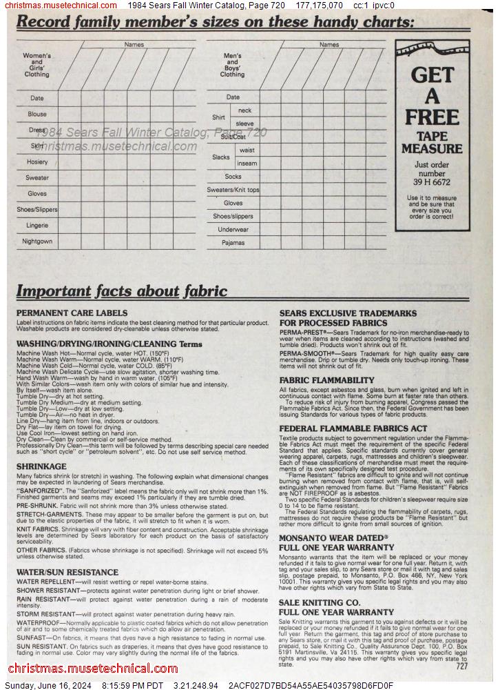 1984 Sears Fall Winter Catalog, Page 720
