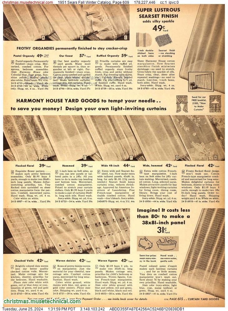 1951 Sears Fall Winter Catalog, Page 609