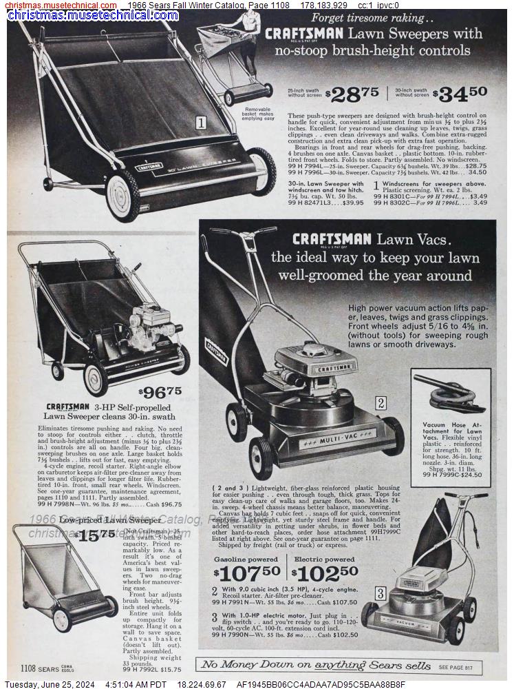 1966 Sears Fall Winter Catalog, Page 1108