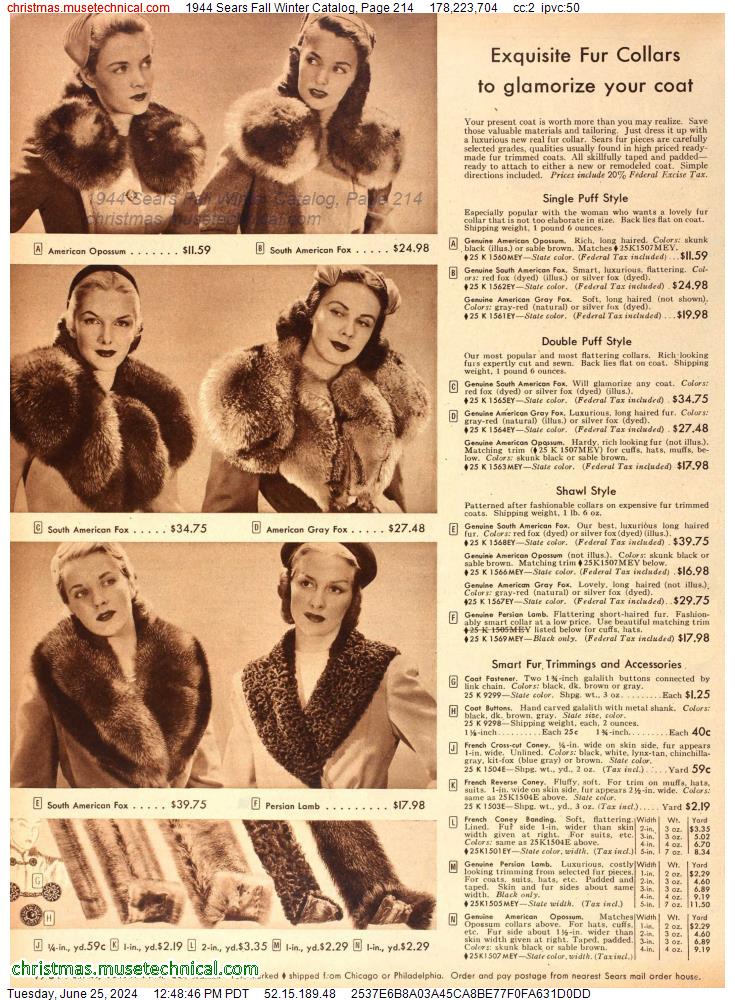 1944 Sears Fall Winter Catalog, Page 214
