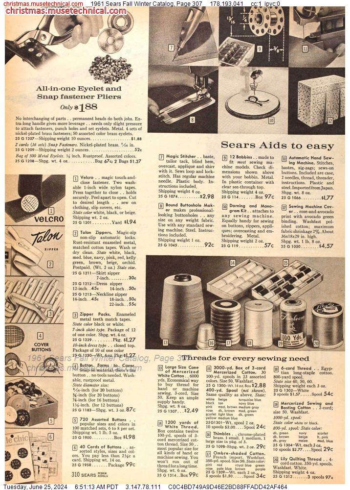 1961 Sears Fall Winter Catalog, Page 307