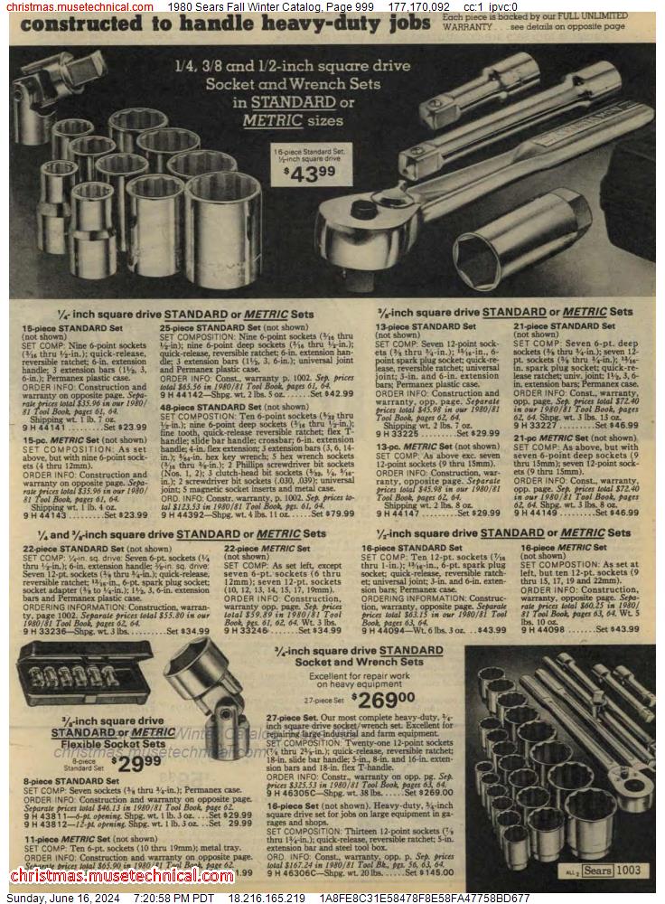 1980 Sears Fall Winter Catalog, Page 999