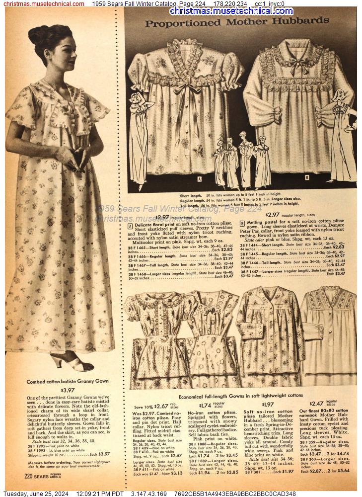 1959 Sears Fall Winter Catalog, Page 224