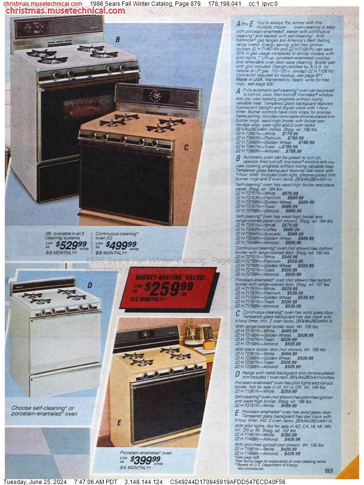 1986 Sears Fall Winter Catalog, Page 879