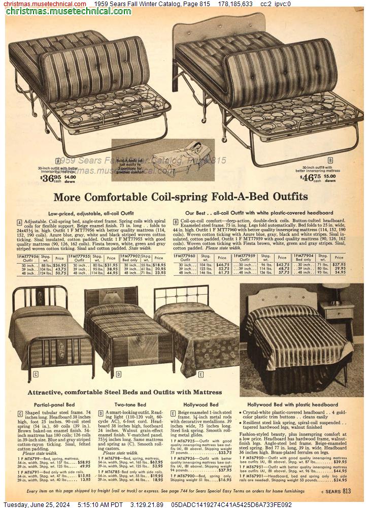 1959 Sears Fall Winter Catalog, Page 815