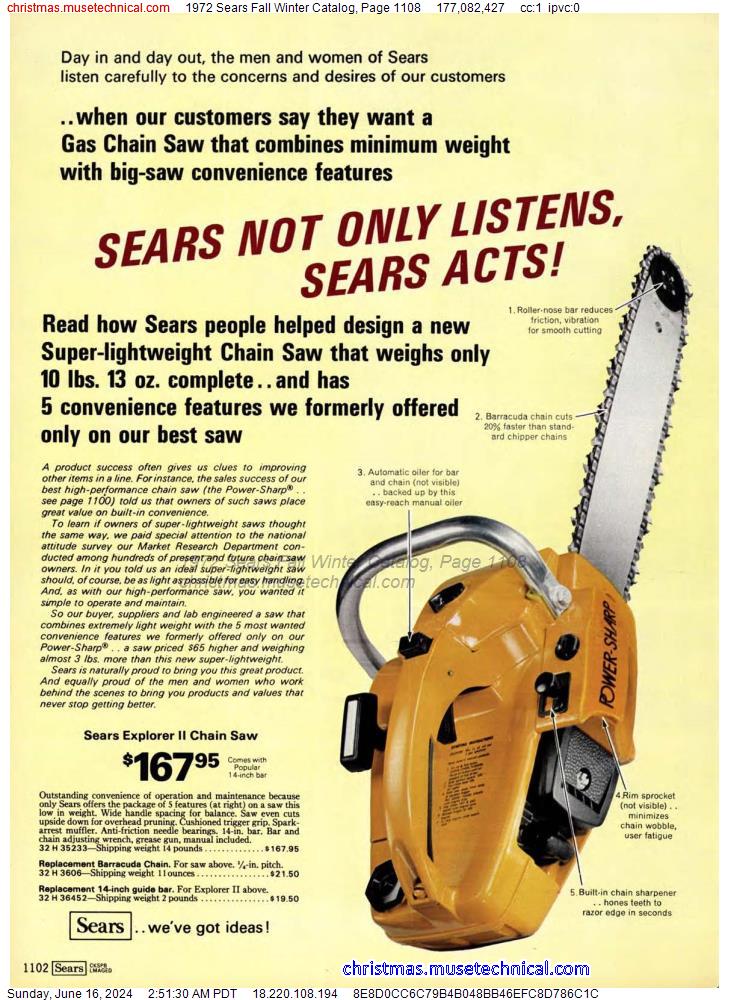 1972 Sears Fall Winter Catalog, Page 1108