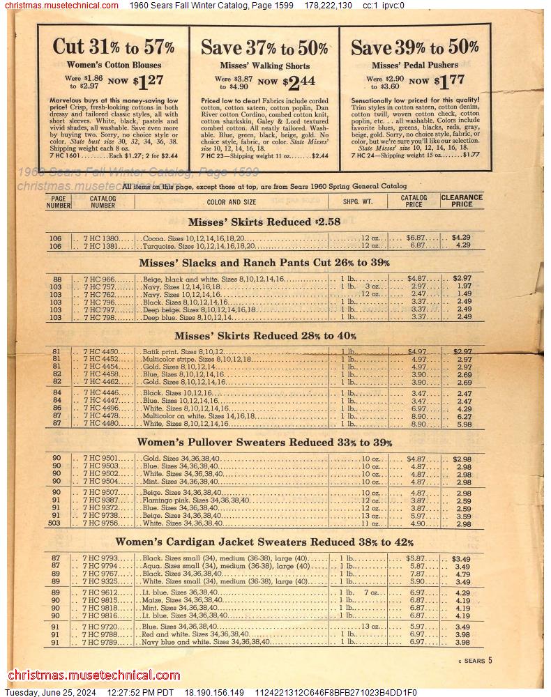 1960 Sears Fall Winter Catalog, Page 1599