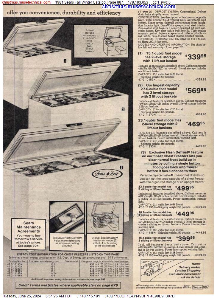 1981 Sears Fall Winter Catalog, Page 887