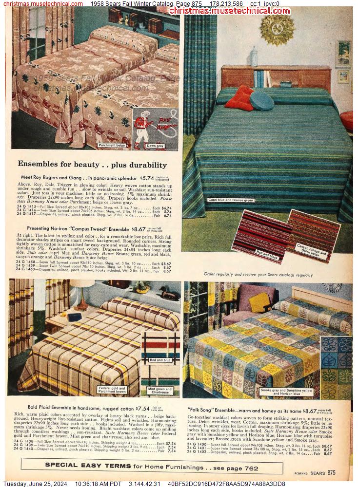 1958 Sears Fall Winter Catalog, Page 875