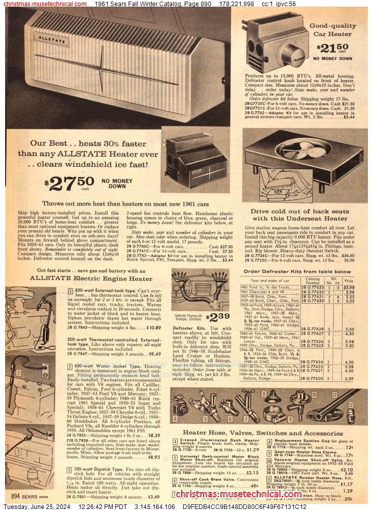 1961 Sears Fall Winter Catalog, Page 890