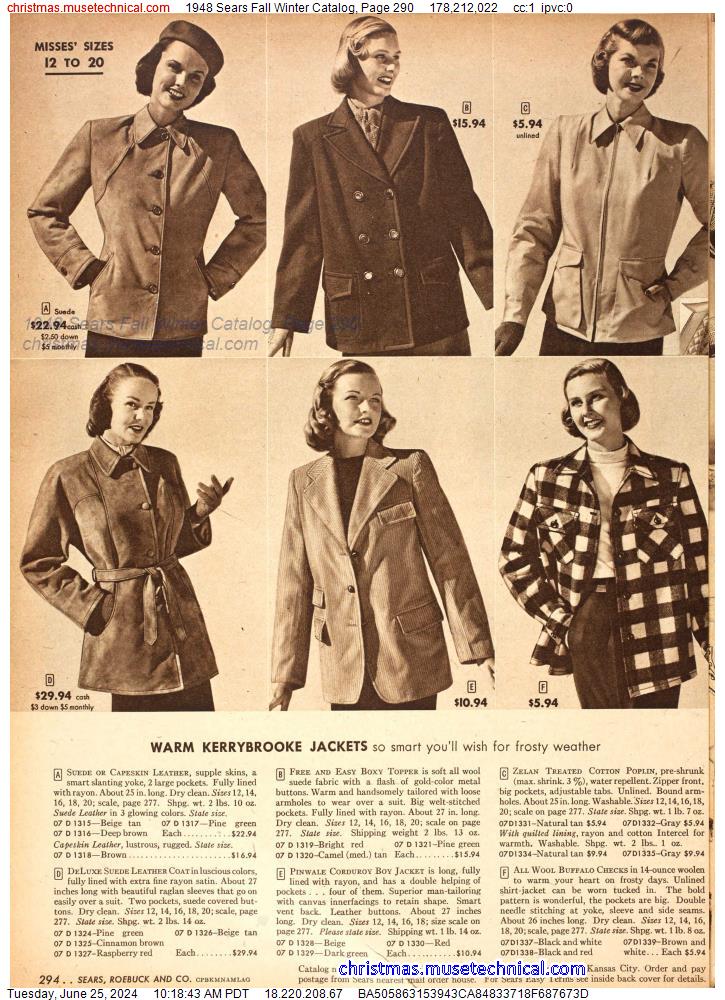 1948 Sears Fall Winter Catalog, Page 290