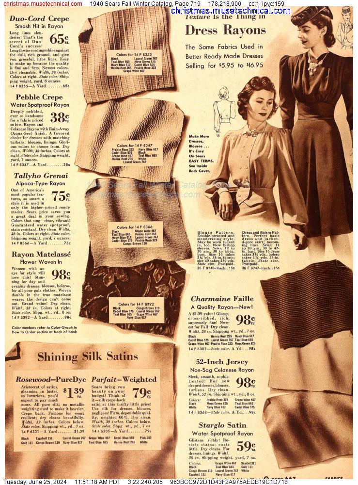 1940 Sears Fall Winter Catalog, Page 719