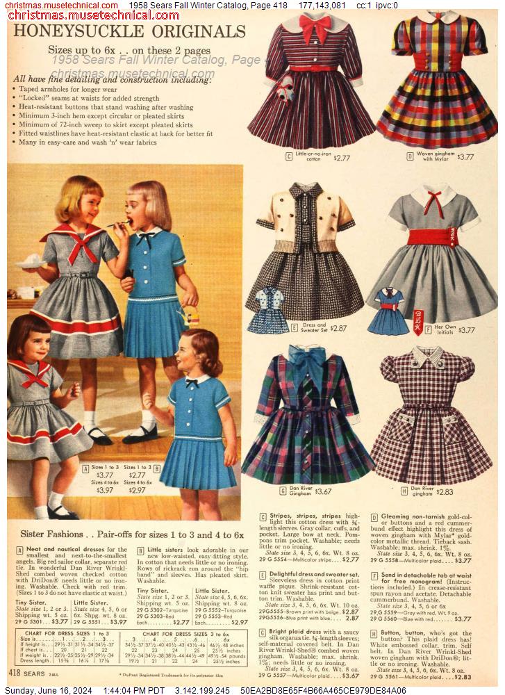 1958 Sears Fall Winter Catalog, Page 418