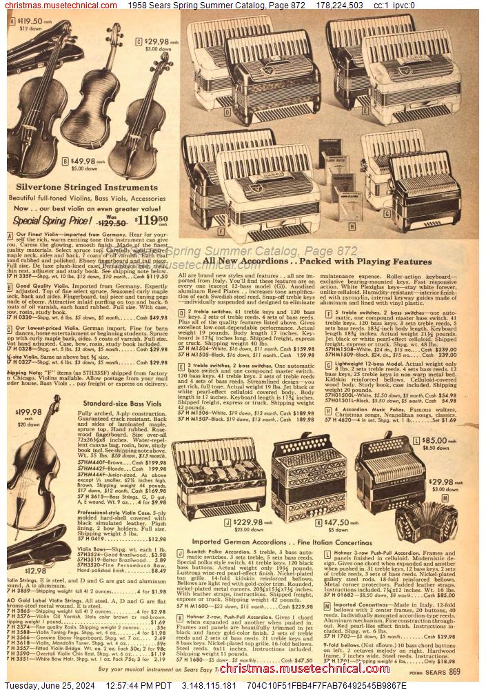 1958 Sears Spring Summer Catalog, Page 872