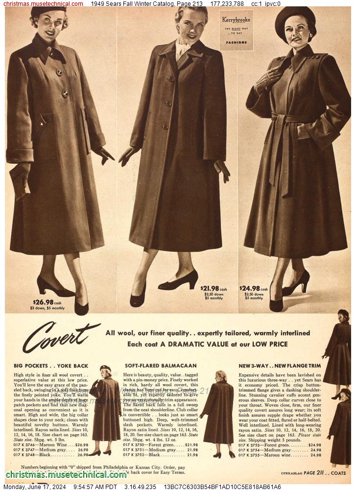 1949 Sears Fall Winter Catalog, Page 213