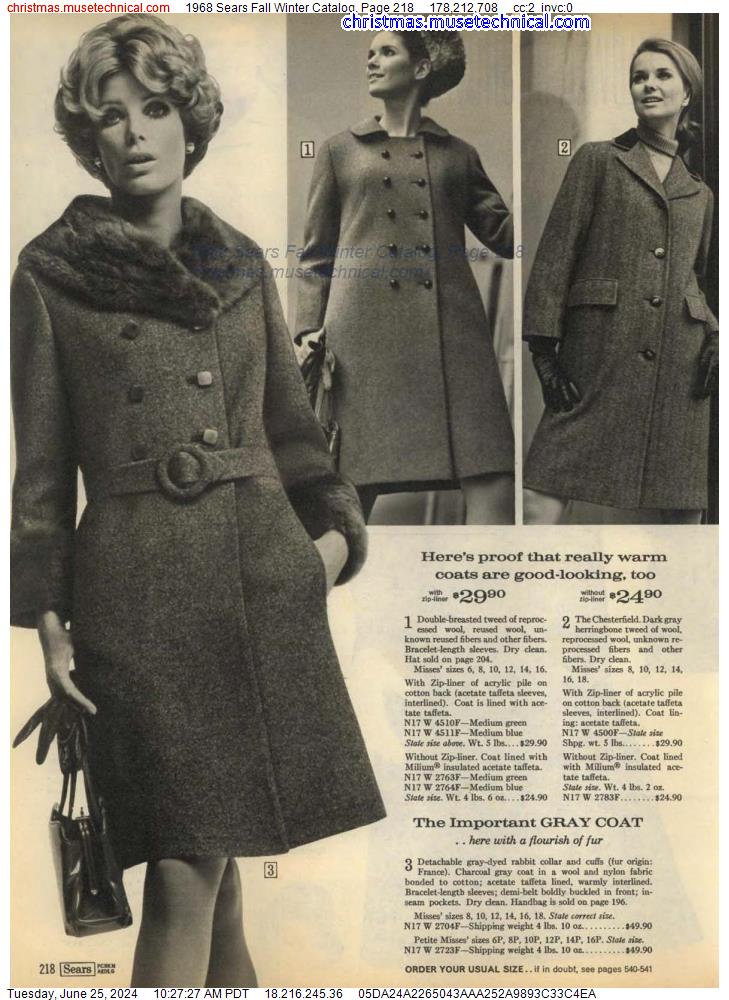 1968 Sears Fall Winter Catalog, Page 218