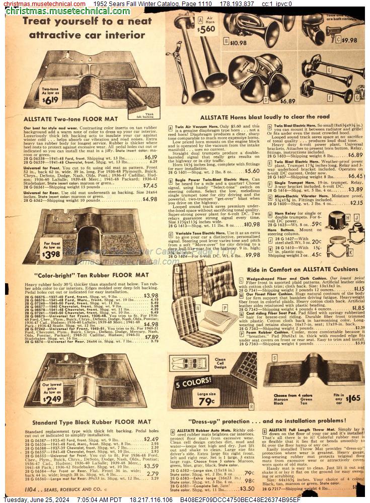 1952 Sears Fall Winter Catalog, Page 1110
