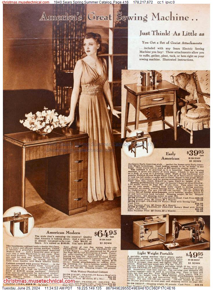 1940 Sears Spring Summer Catalog, Page 416