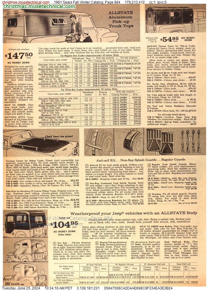 1961 Sears Fall Winter Catalog, Page 884
