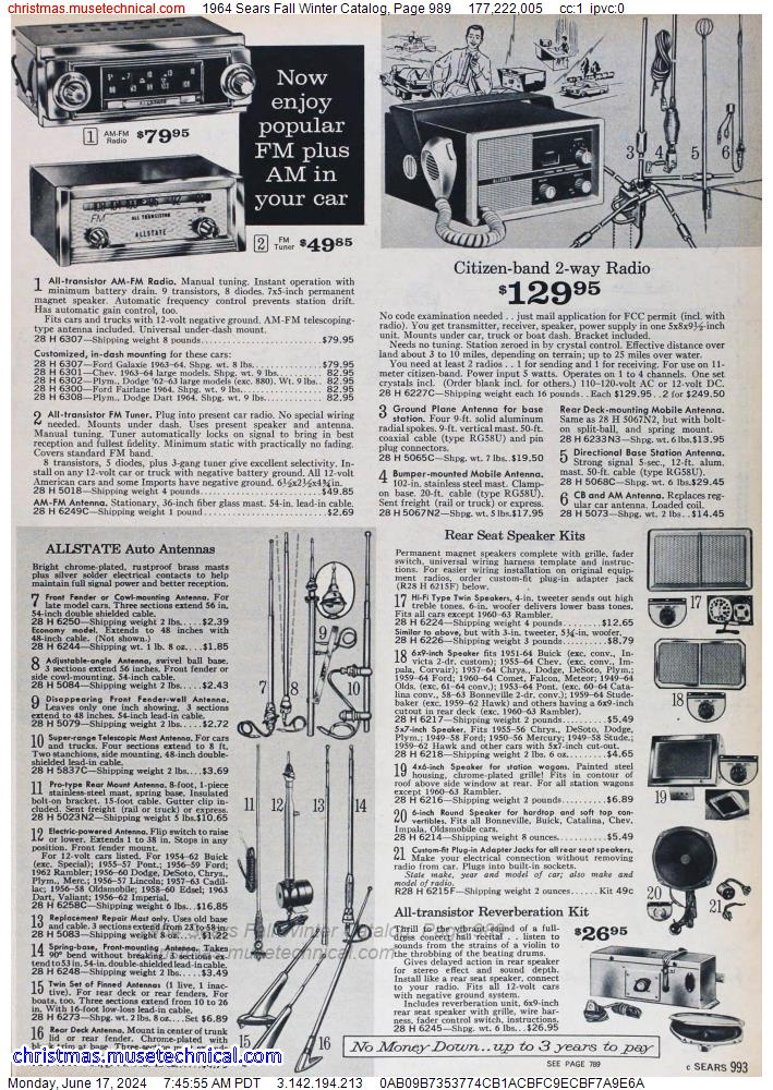 1964 Sears Fall Winter Catalog, Page 989
