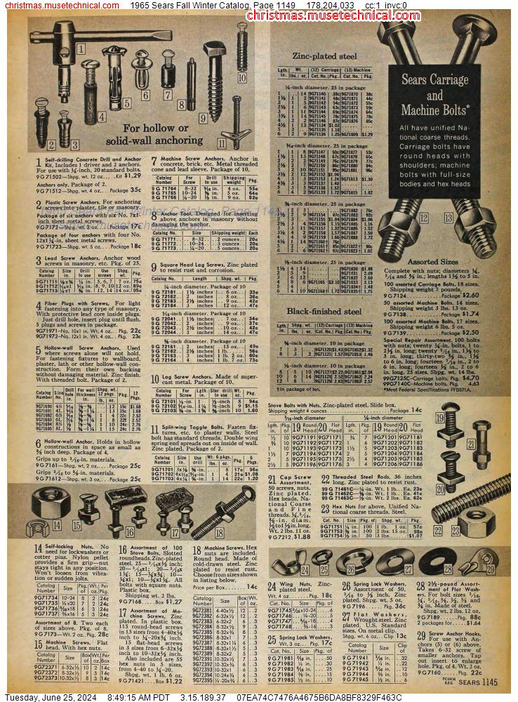 1965 Sears Fall Winter Catalog, Page 1149