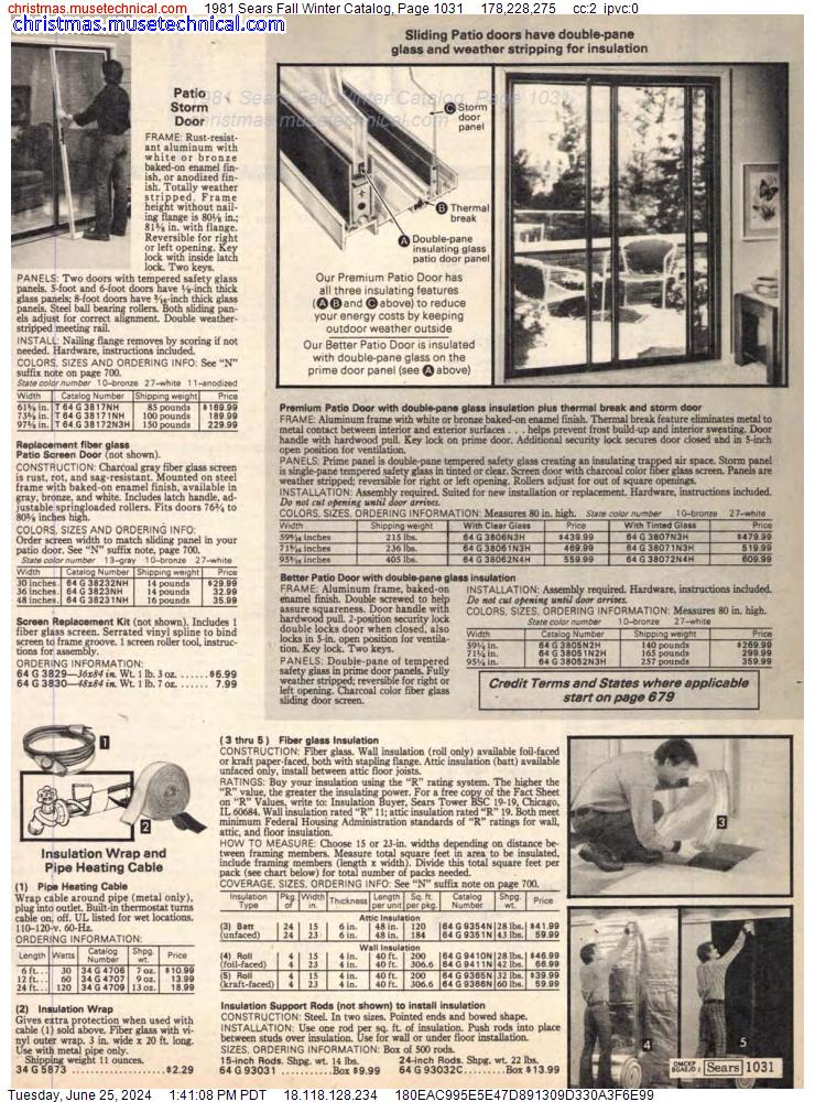1981 Sears Fall Winter Catalog, Page 1031