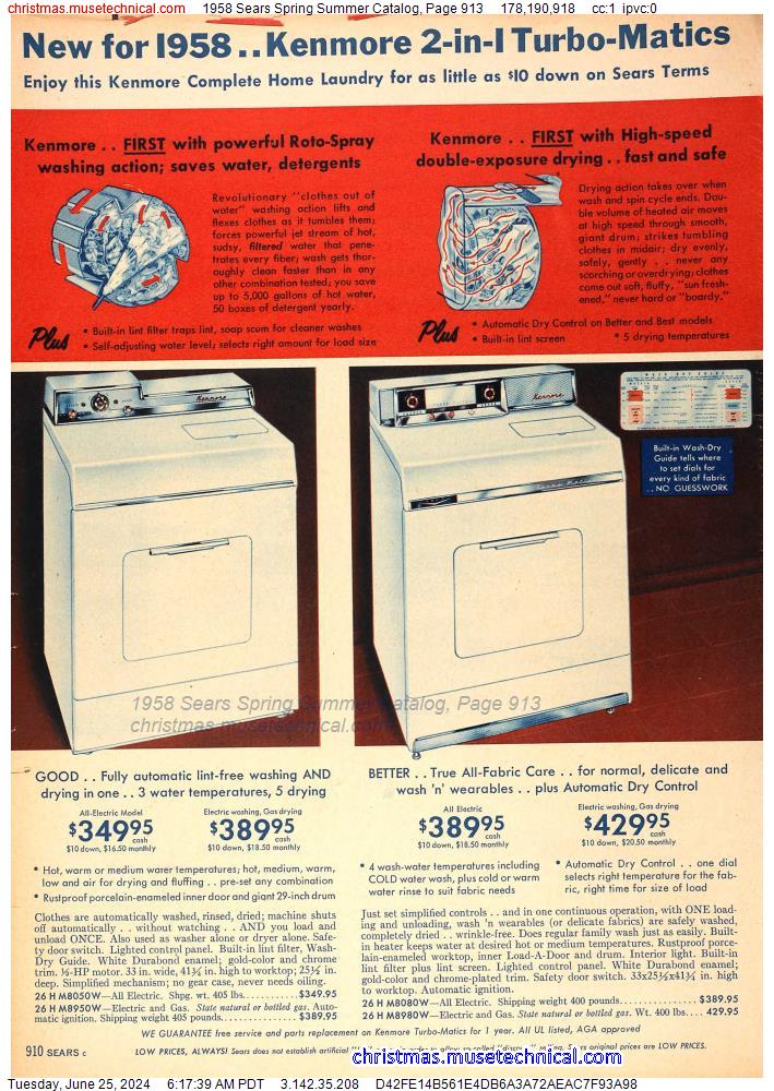 1958 Sears Spring Summer Catalog, Page 913