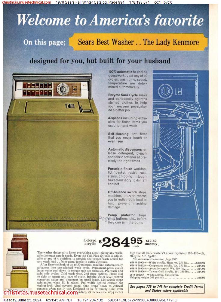 1970 Sears Fall Winter Catalog, Page 994