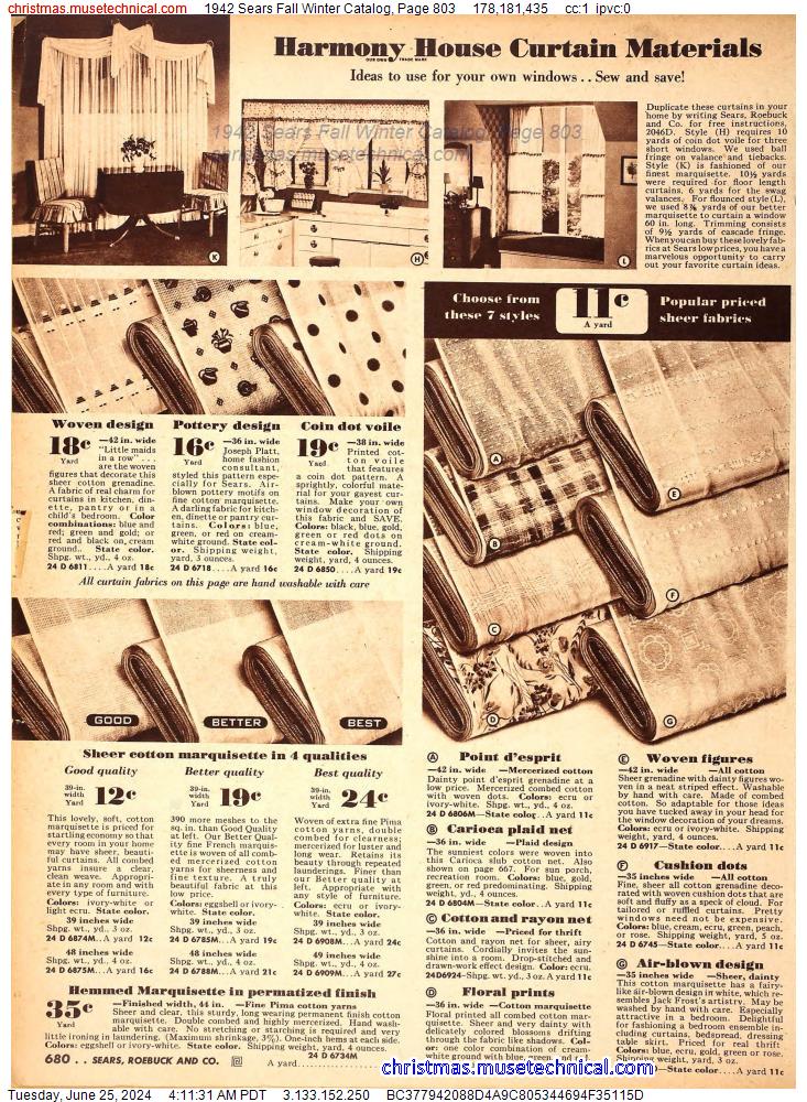 1942 Sears Fall Winter Catalog, Page 803