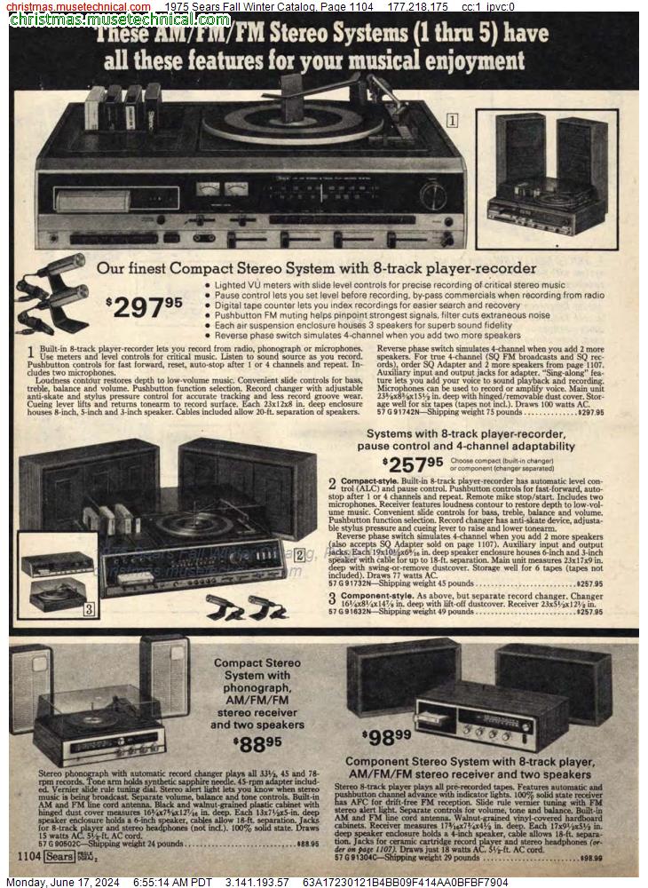1975 Sears Fall Winter Catalog, Page 1104