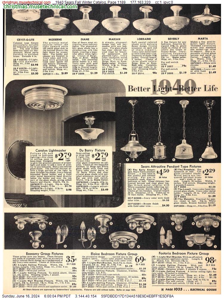 1940 Sears Fall Winter Catalog, Page 1189