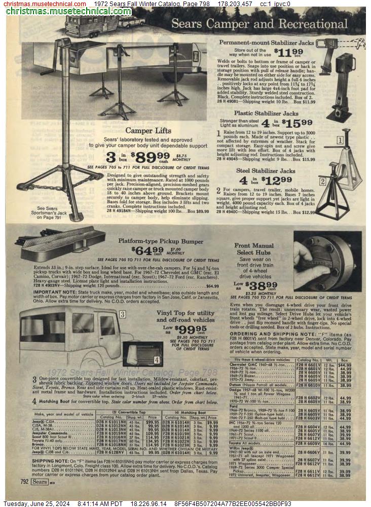 1972 Sears Fall Winter Catalog, Page 798