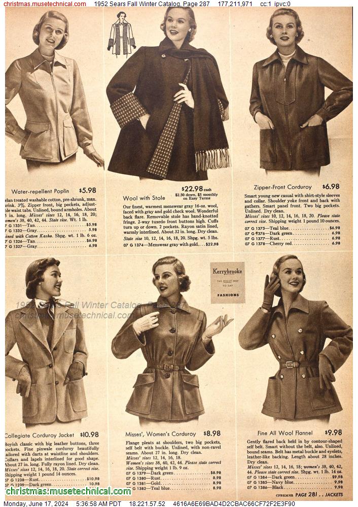 1952 Sears Fall Winter Catalog, Page 287