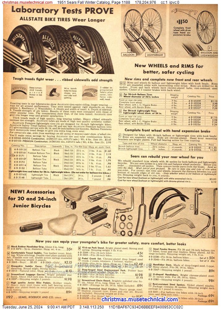1951 Sears Fall Winter Catalog, Page 1188