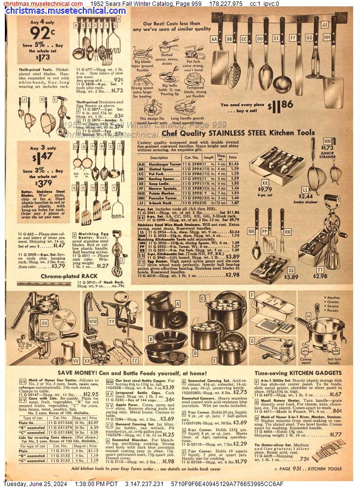 1952 Sears Fall Winter Catalog, Page 959