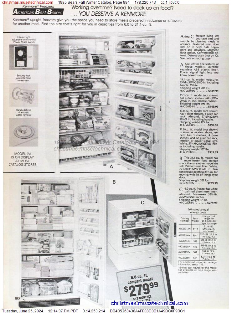 1985 Sears Fall Winter Catalog, Page 994