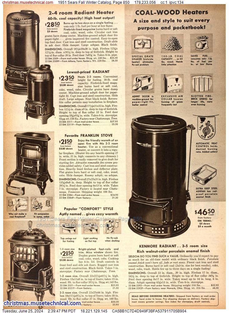 1951 Sears Fall Winter Catalog, Page 850