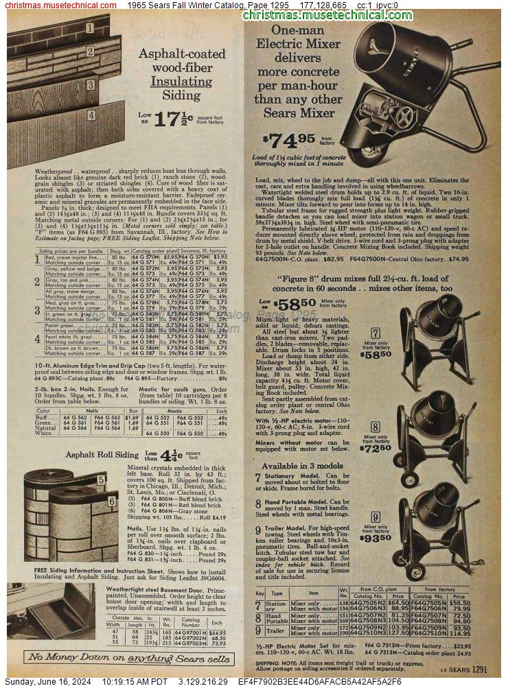 1965 Sears Fall Winter Catalog, Page 1295